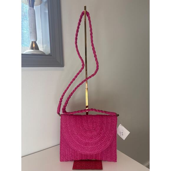 NWT Pink Woven Boutique Purse Crossbody‎ Satchel Boho Indie Concert Folk Funky - Picture 2 of 7